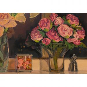 Натюрморт с розовыми пионами и подсвечником
