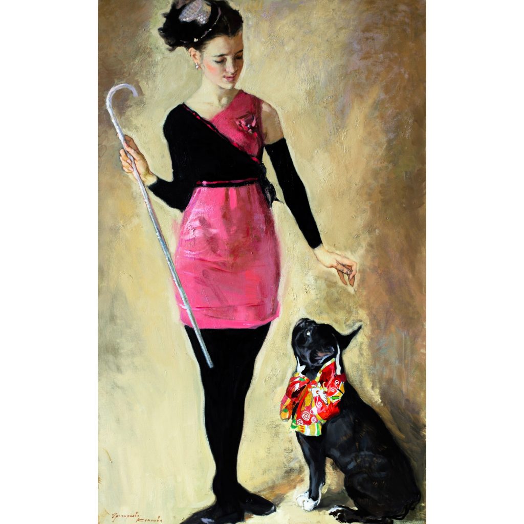 Купить картину Девушка с собакой в Москве от художника Григорьева-Климова  Ольга