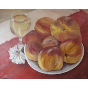 Персики с бокалом вина