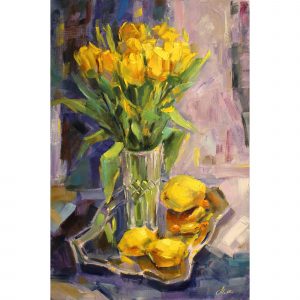 Натюрморт с тюльпанами и лимонами