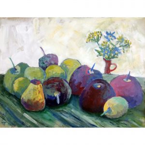 Натюрморт с разноцветными яблоками