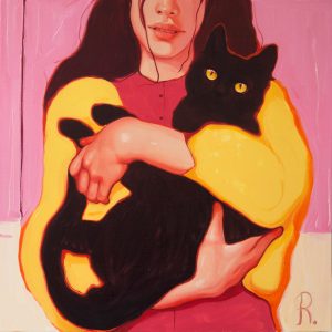Девушка и черная кошка