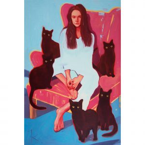 Девушка и 5 черных котов
