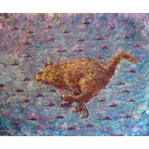 Рыжий кот, бегущий берегом моря