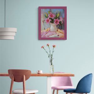 Натюрморт с розовыми лилиями